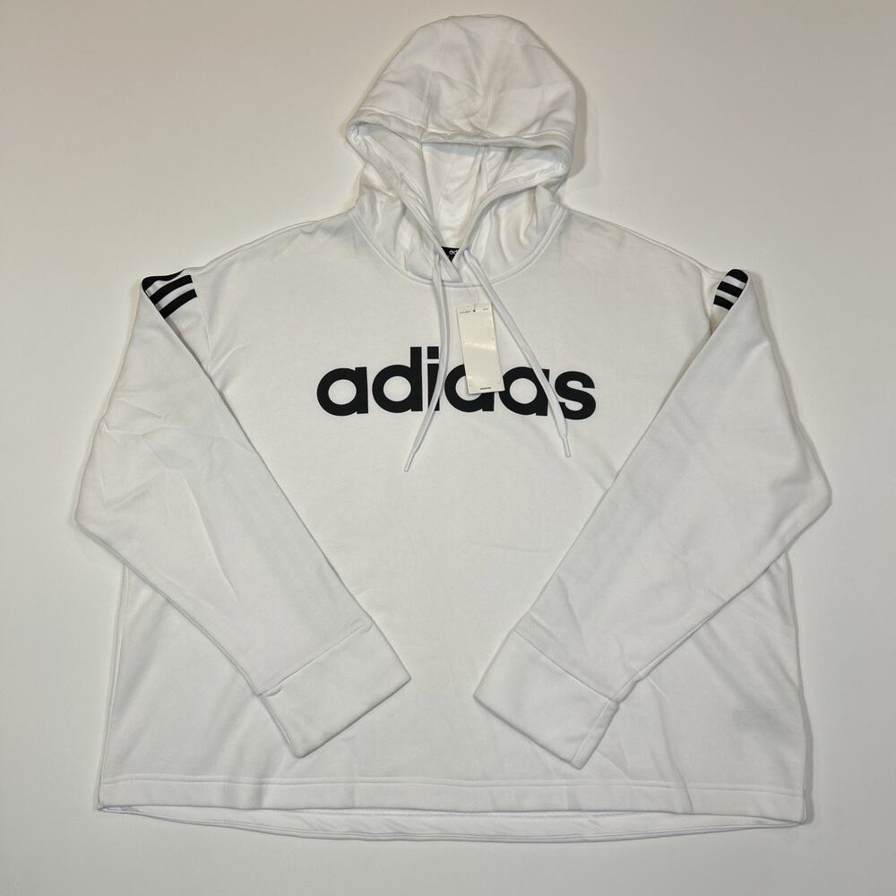Adidas Hoodie Women’s 4X NWT White Pullover Sweatshirt Logo Stripes